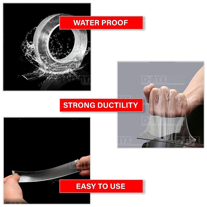 D-NYX Heavy Duty Double Sided Tape - Extra Large Nano Double Sided Adhesive Tape 1.18 inch Wide Removable Wall Tape Sticky Poster Tape Decor Carpet Tape, Clear Mounting Tape Picture Hanging Strips 9.85ft - Image 5